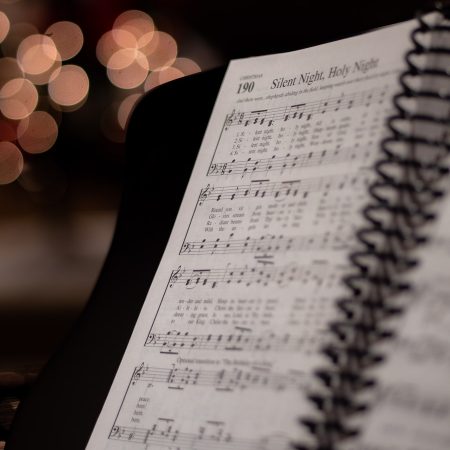 opened musical book at Silent Night, Holy Night page